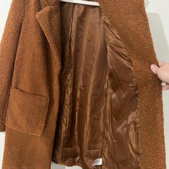 French Connection Women's Faux Fur Teddy Coat XS Brown Cozy Fall Warm Outdoor - Picture 6 of 12